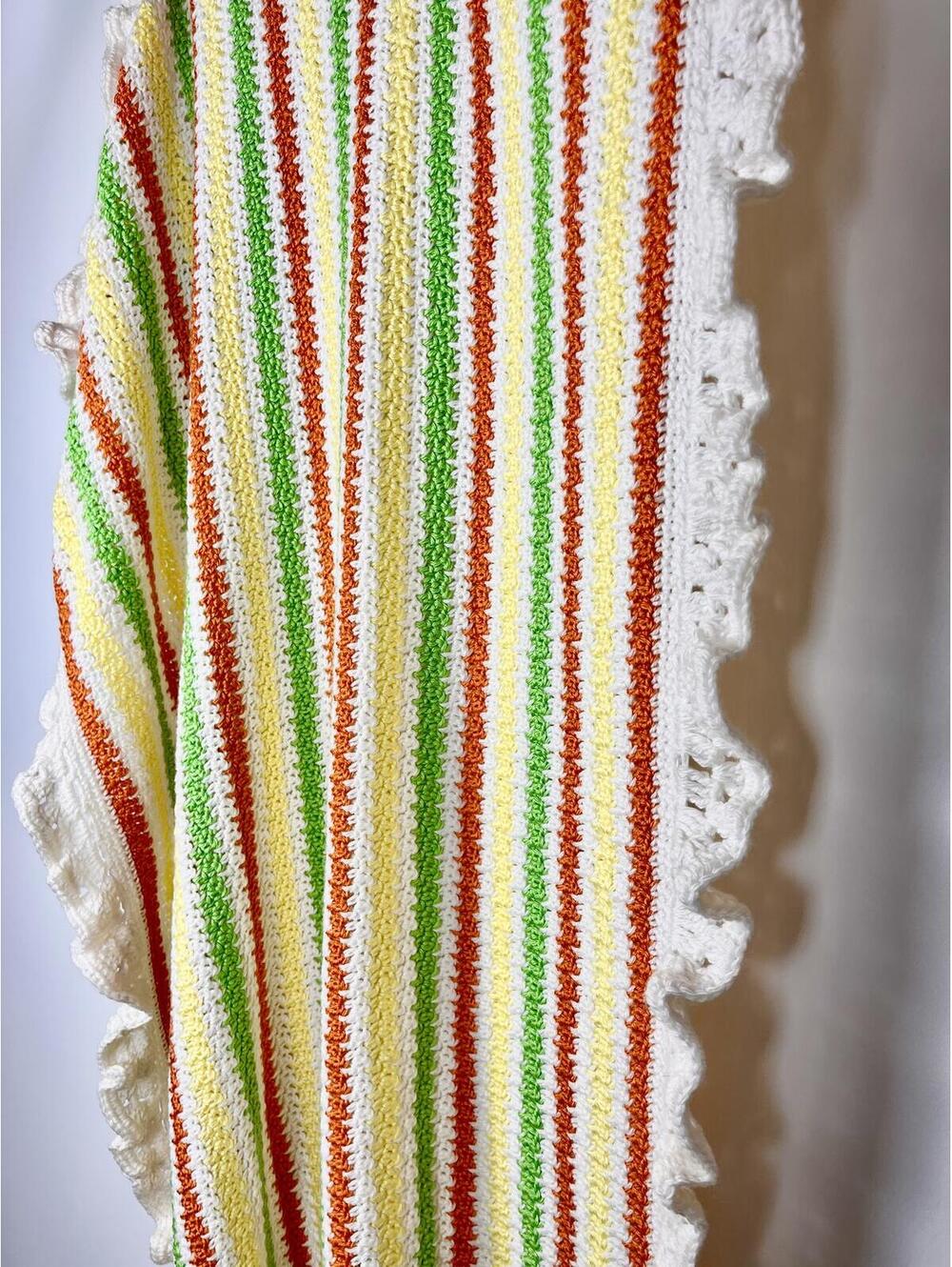 Vintage Handmade Crochet Baby Blanket Soft Feel 50"x36" Afghan Ruffle Edge